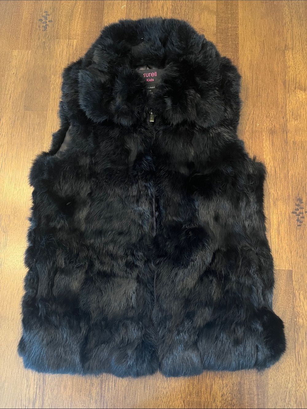 Surell Black Faux Fur Sleeveless Vest for Kids